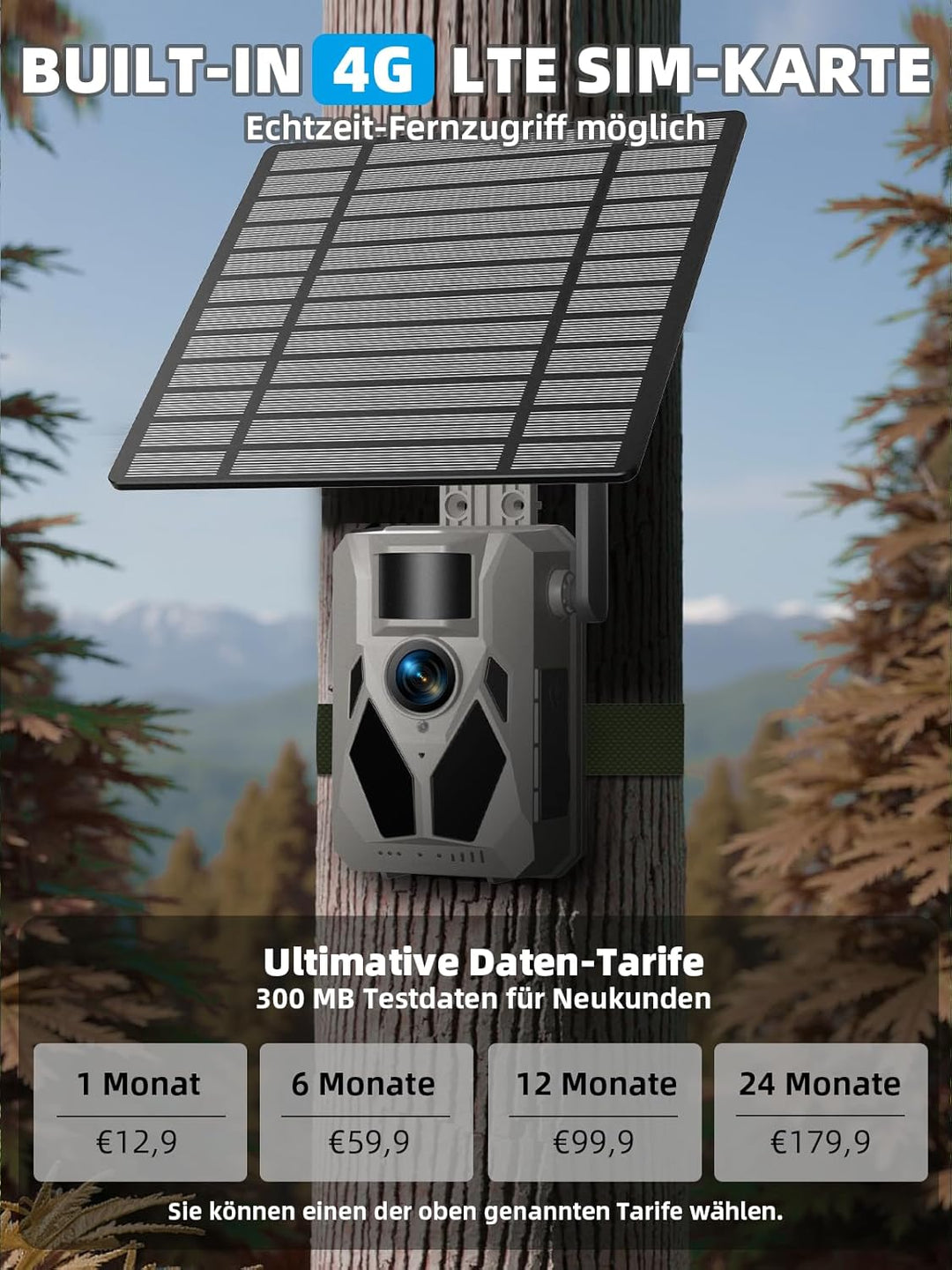 Wildkamera, 4G LTE Wildkamera mit Handyübertragung APP, 2,5K Wildtierkamera Solar mit SIM Karte, Bew