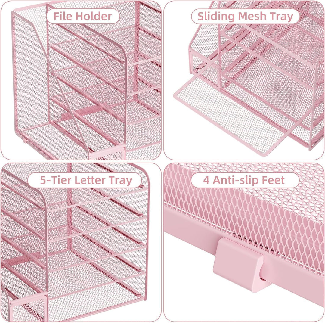 Marbrasse Schreibtisch Organizer und Büro Zubehör,5-Tier Briefablage,Mesh Büro Organizer für Schreib