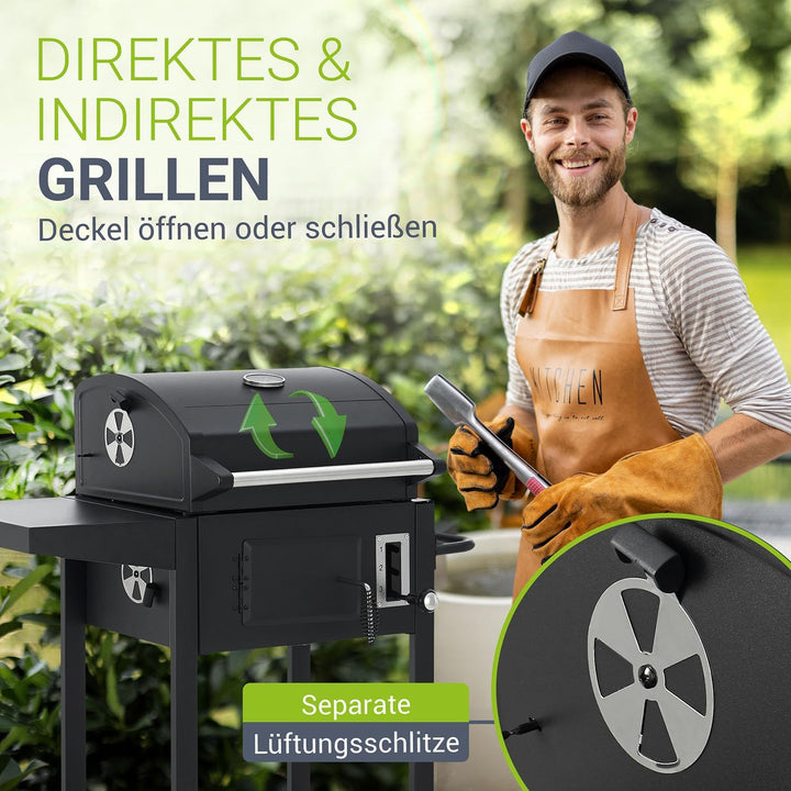 Juskys Holzkohlegrill Missouri mit Deckel - Grosse Grillfläche, Grillrost, variable Kohlewanne - Hol