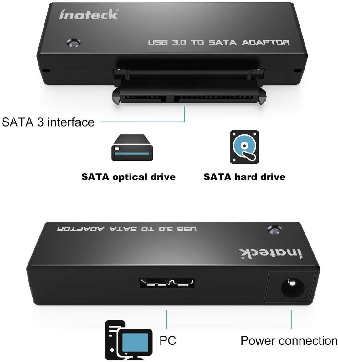 Inateck USB 3.0 zu SATA Konverter Adapter für 2.5/3.5 Zoll Laufwerke HDD SSD mit 12V 2A Netzteil.