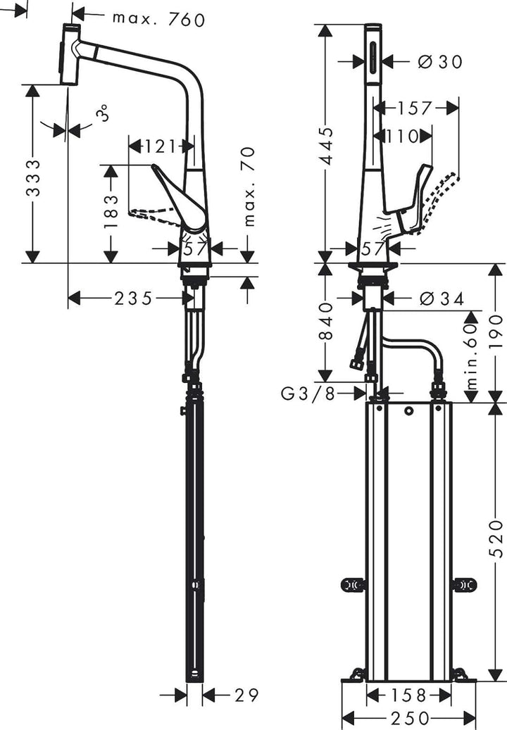 hansgrohe Küchenarmatur Metris Select mit Schlauchbox (Wasserhahn Küche 110°oder 150° schwenkbar, ho