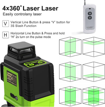 Zokoun Boden und Wand des Lasermoduls Leistungsstarkes Grün 16 Linien, um 360 ° drehbare selbstnivel