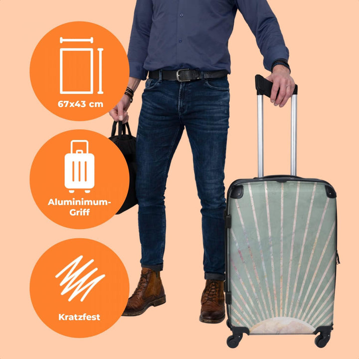 Koffer gross Trolley Rollkoffer Reisekoffer mit 4 Rollen Fotokoffer - Grün - Sonne - Gold - Luxus -