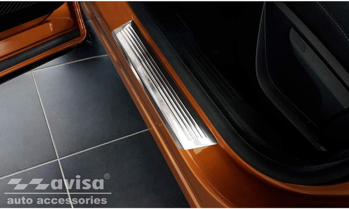 Avisa Stainless Steel Door sill Protectors Compatible with Renault Captur II 2020- 'Lines' - 4-Piece