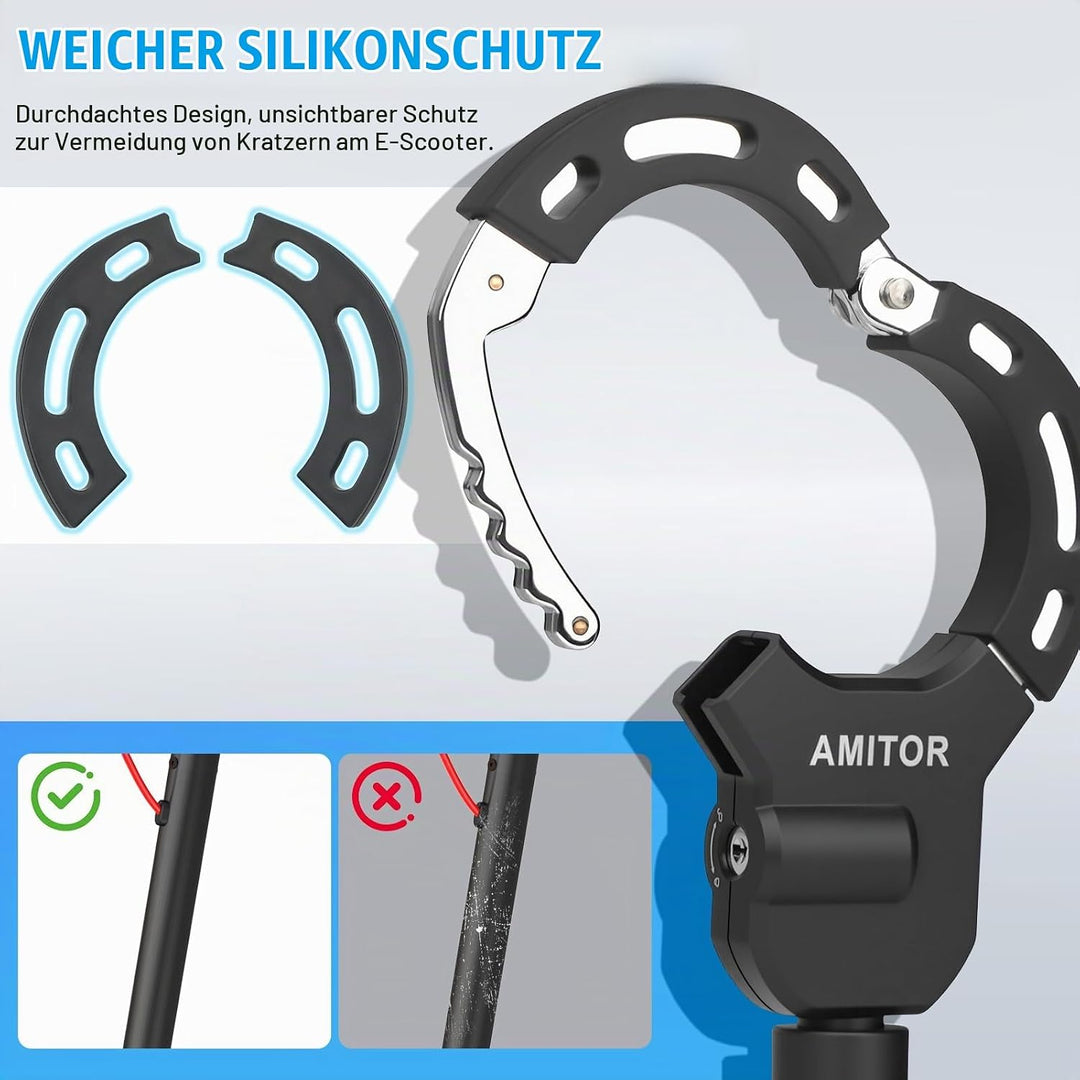 Handschellenschloss E Scooter Schloss mit Tasche 3L Leicht für Xiaomi Segway Ninebot, 8MM Anti-Diebs