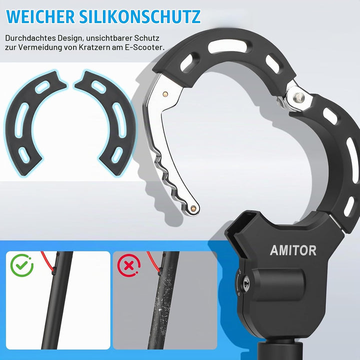 Handschellenschloss E Scooter Schloss mit Tasche 3L Leicht für Xiaomi Segway Ninebot, 8MM Anti-Diebs