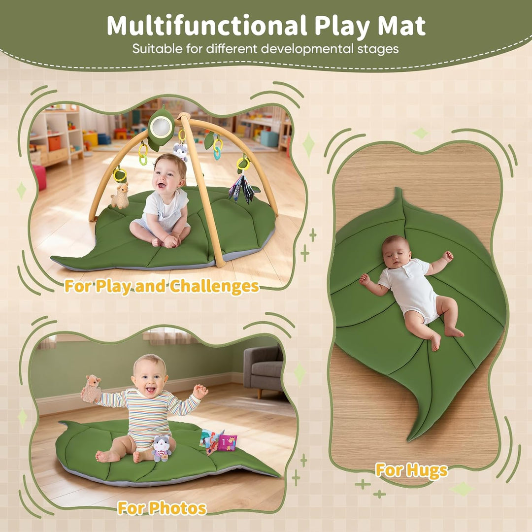 Spielbogen Baby, Krabbelmatte mit Spielbogen Blattförmig, Extra Weiche Baby Spieldecke 0-6-12-18 Mon