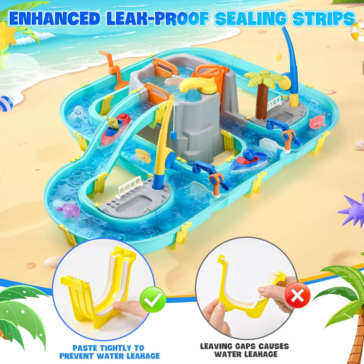 Wasserspielzeug mit Wasserbahn, 80 Teile Wasserbahn Kinder Draussen - Wassertisch Kinder mit Booten,