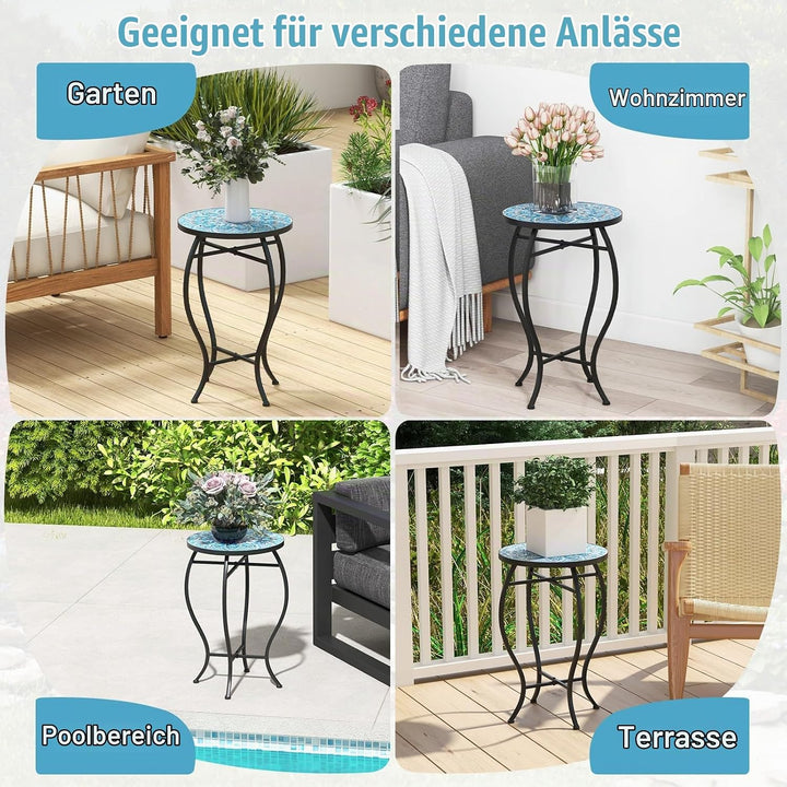 HOMASIS 30x30x50cm Gartentisch Beistelltisch mit Mosaik-Muster, Pflanzenständer mit runder Tischplat