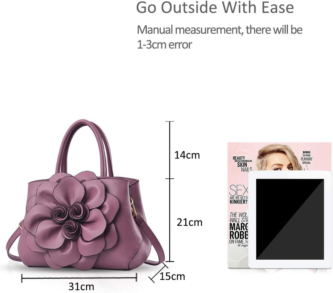 NICOLE & DORIS Modische Damen-Umhängetasche, Handtasche, Umhängetasche, Blumenmotiv Violett, Violett