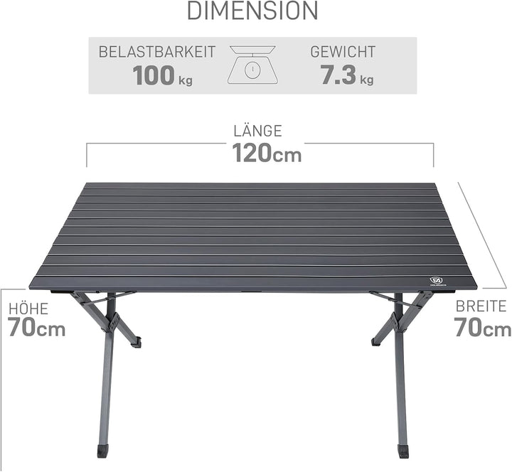 EVER ADVANCED Campingtisch Klappbar Aluminium 120X70CM Klapptisch 80KG Belastbar Aufrollbarer Tischp