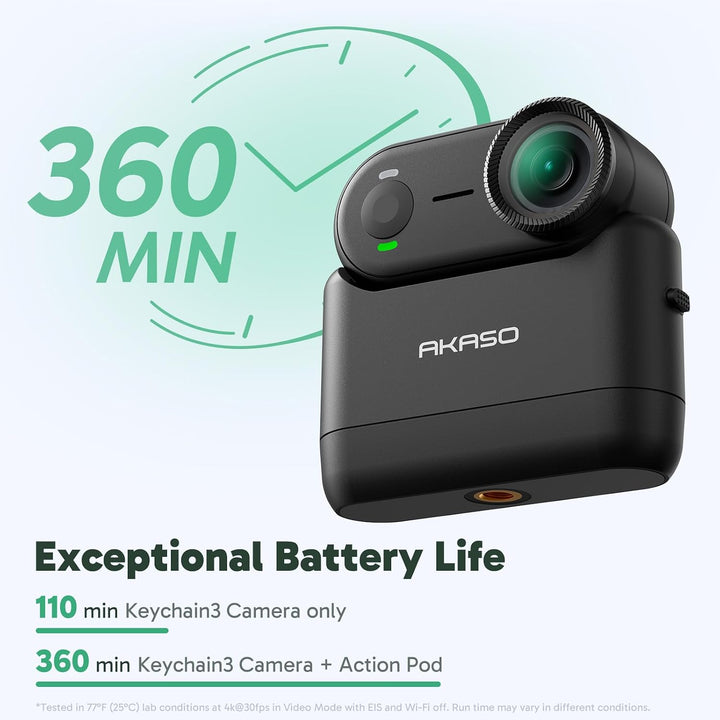 AKASO Keychain3 4K Daumen-Action-Kamera, ultraleichte winzige Körperkamera, 360 Minuten Lange Akkula