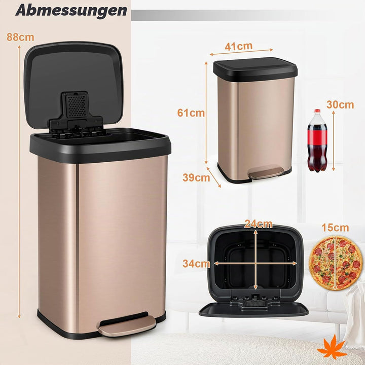 GIANTEX Mülleimer Küche 50 Liter, Abfalleimer mit Deckel &amp; Pedal, Küchenmülleimer aus Edelstahl &amp; Ku