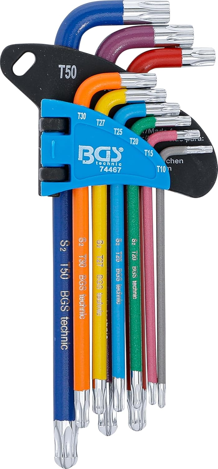 BGS 74467 | Winkelschlüssel-Satz | Multicolour | T-Profil (für Torx) mit Kugelkopf T10 - T50 | 9-tlg