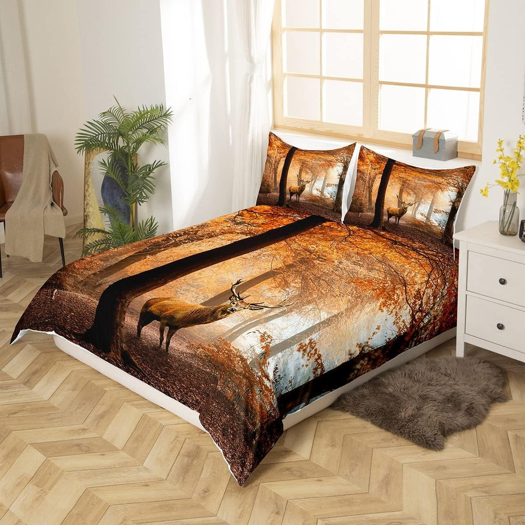Wald Hirsch Bettw?sche Set Braun Elch Bettbezug Set 135x200cm für Kinder Jugendliche Erwachsene Deko
