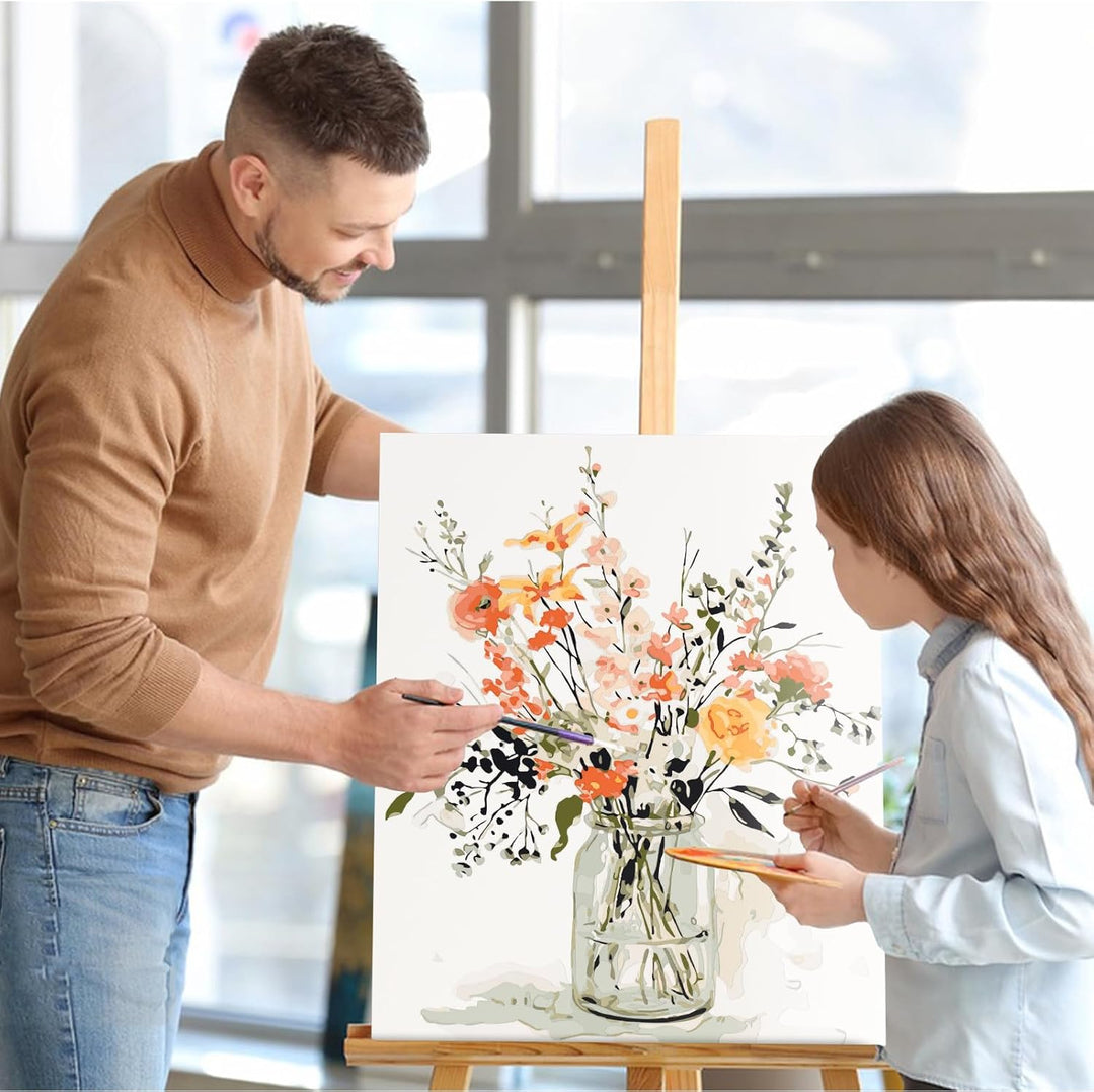 DUGEHO DIY Handgemalt Ölgemälde Leinwand Kits, 4P Malen Nach Zahlen Erwachsene Blume, Anfänger Paint