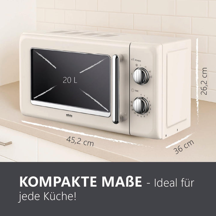 Silva Schneider MW-R 25.3 Retro Mikrowelle 20L, 700 Watt, 6 Leistungsstufen, Timer, verchromte Knöpf