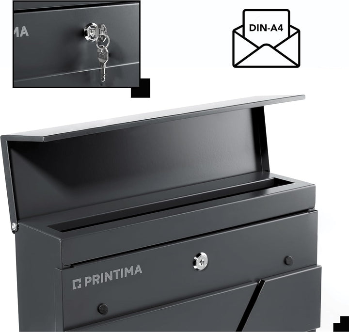 Design Anthrazit Briefkasten mit Hausnummer & Ihre Namen Gravur Personalisiert, Wandbriefkasten mit