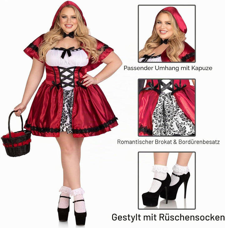 LEG AVENUE 85230 - 2Tl. Kostüm Set Gothic Riding Hood, Kostüm Damen Karneval, Rot-Weiss, XL