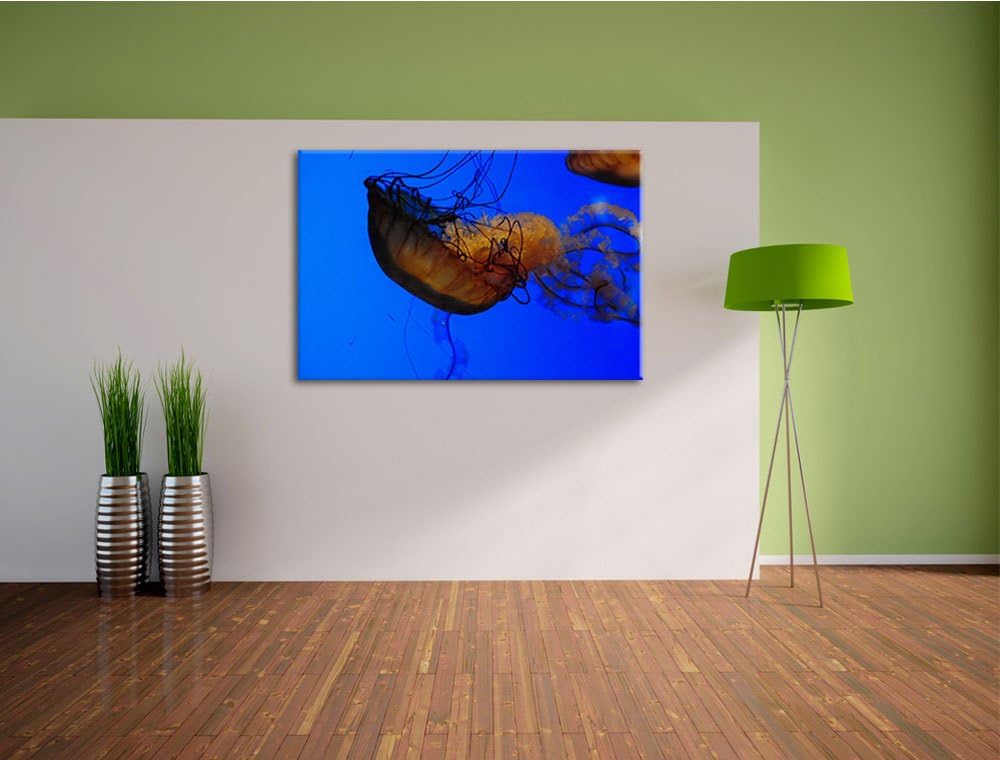 Pixxprint anmutige Qualle im Wasser auf Leinwand, XXL riesige Bilder fertig gerahmt mit Keilrahmen,