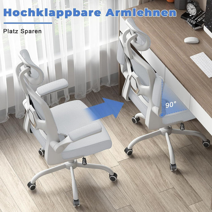 naspaluro Bürostuhl, Ergonomischer Bürostuhl mit Verstellbarer Kopfstütze, Armlehnen, Dynamischer Lo