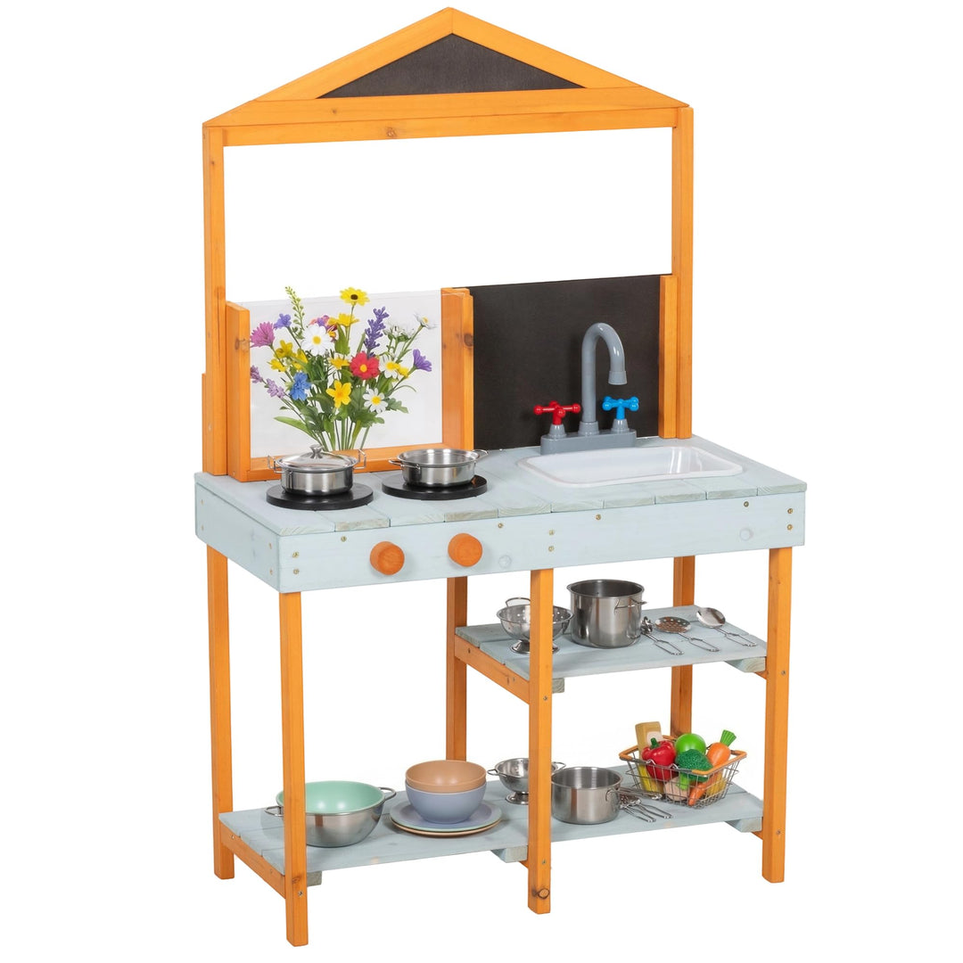 AIYAPLAY Matschküche Outdoor Spielküche mit Herd 3-8 Jahren Hellblau