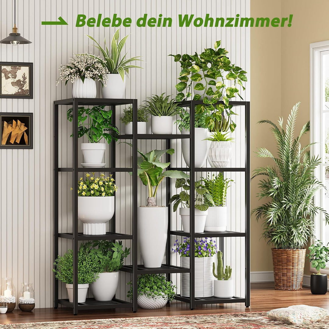 Pflanzenständer Indoor Outdoor,10 Etagen Metall Blumenständer,127 cm hoch rostfest Blumenhocker,schw