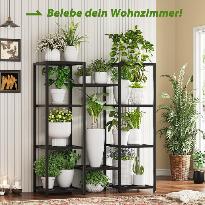 Pflanzenständer Indoor Outdoor,10 Etagen Metall Blumenständer,127 cm hoch rostfest Blumenhocker,schw