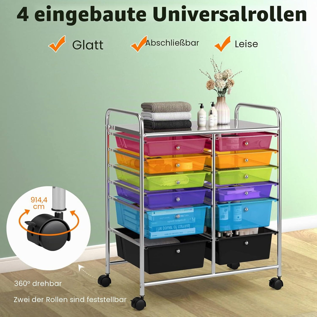 GIANTEX Rollwagen mit 12 Schubladen stapelbar, Schubladenwagen Badrollwagen Küchenwagen mit feststel