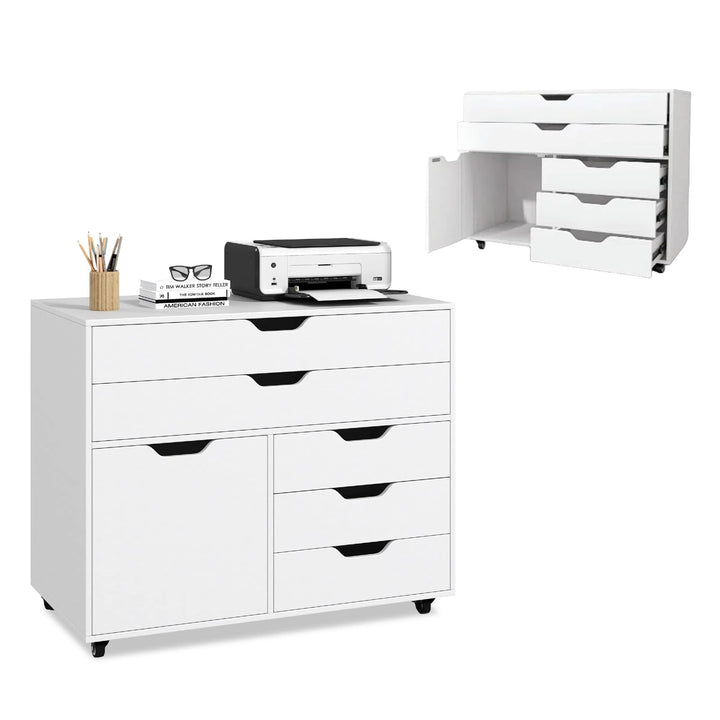 KOMFOTTEU Aktenschrank mit Rollen, Bürocontainer mit 5 Schubladen & 1 Schrank, Rollcontainer Schubla