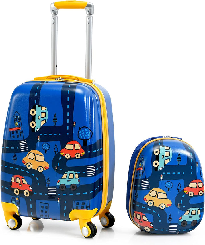 GOPLUS 2 TLG. Kinderkoffer mit Rucksack Kinder Reisekoffer Set Kinder Trolly Kinder Gepäck (Cartoon-