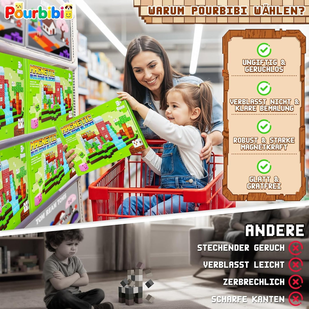 Pourbibi Magnetische Bausteine, Magnetbausteine Magnetspielzeug,Magnetische Bauwelt Spielzeug Magnet