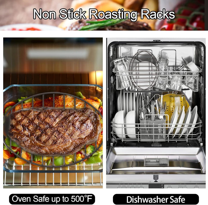 Fivebop 2 Stück Bräter, oval, antihaftbeschichtet, Edelstahl, Kühlregal, Grill, Kochen, Backen, Gril