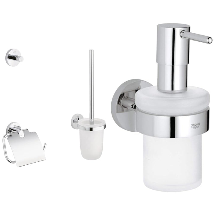 GROHE Essentials Accessoires Bath Chrom, 40407001, Rund, Weiss & Essentials - Seifenspender, Chrom,