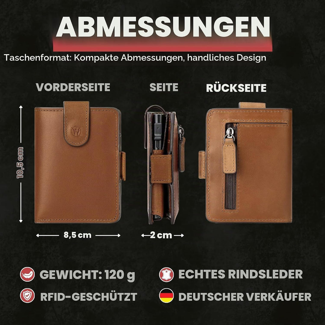 WillFire® MagFlap | Geldbörse Herren | Extra Schlüsselanhänger | Leder Kartenetui für 10-12 Karten |