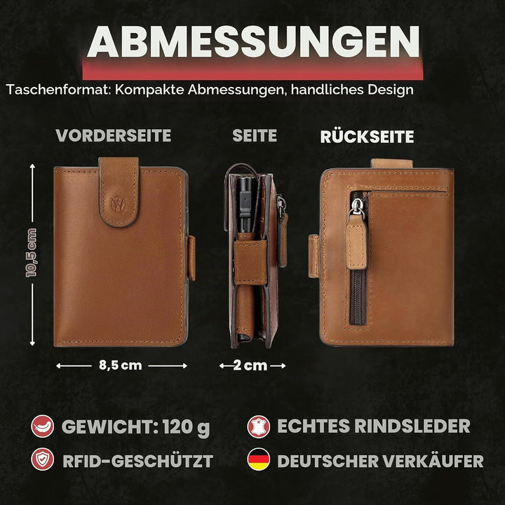 WillFire® MagFlap | Geldbörse Herren | Extra Schlüsselanhänger | Leder Kartenetui für 10-12 Karten |