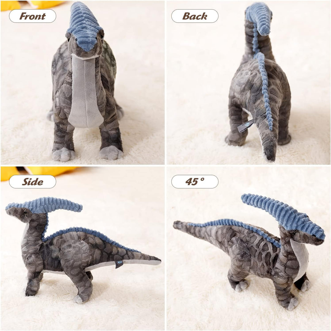 Dinosaurier-Plüschtier, 40,6 cm, Parasaurolophus-Stofftier-Überwurf, Plüschkissen, weich, grau, flau