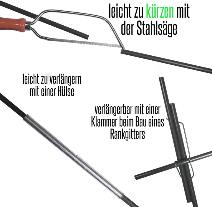 20 Schwarze Pflanzstäbe aus Glasfaser (GFK) 1 m x 7 mm + 25 Klammern 8-16 mm zum BAU individueller R