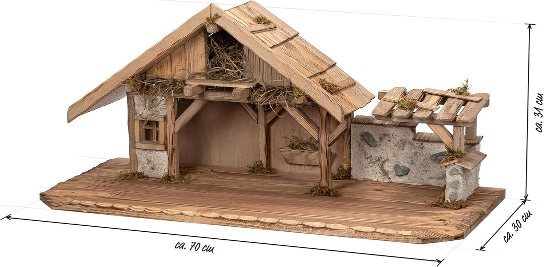 Bonetti Grosse Weihnachtskrippe | aus Holz und Gips gefertigt | mit Moos, Steinen und Stroh geschmüc