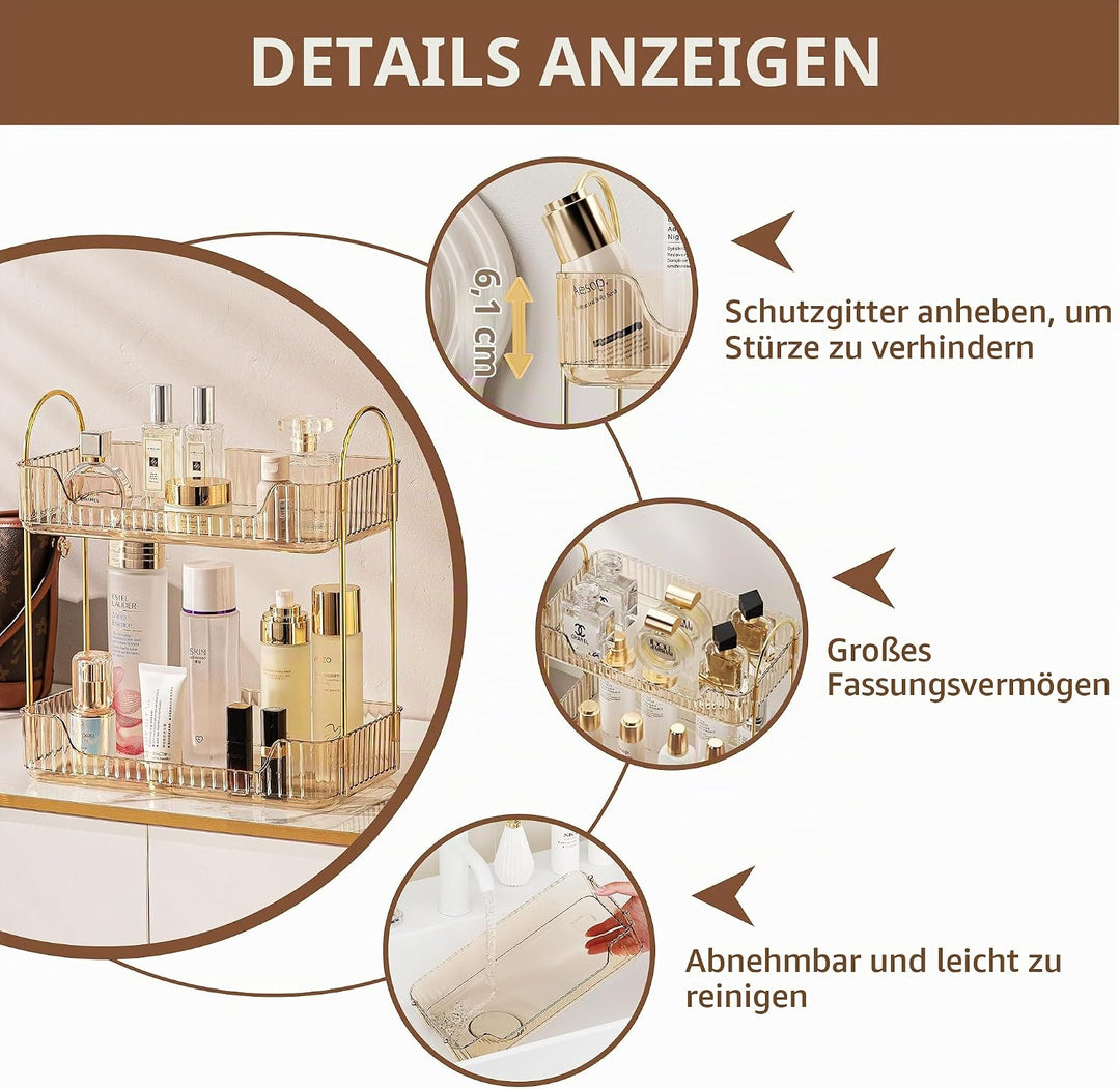 Makeup Organizer, Kosmetik Organizer 2 Ebenen, Cosmetics Beauty Organizer, Skincare Organizer, Badez