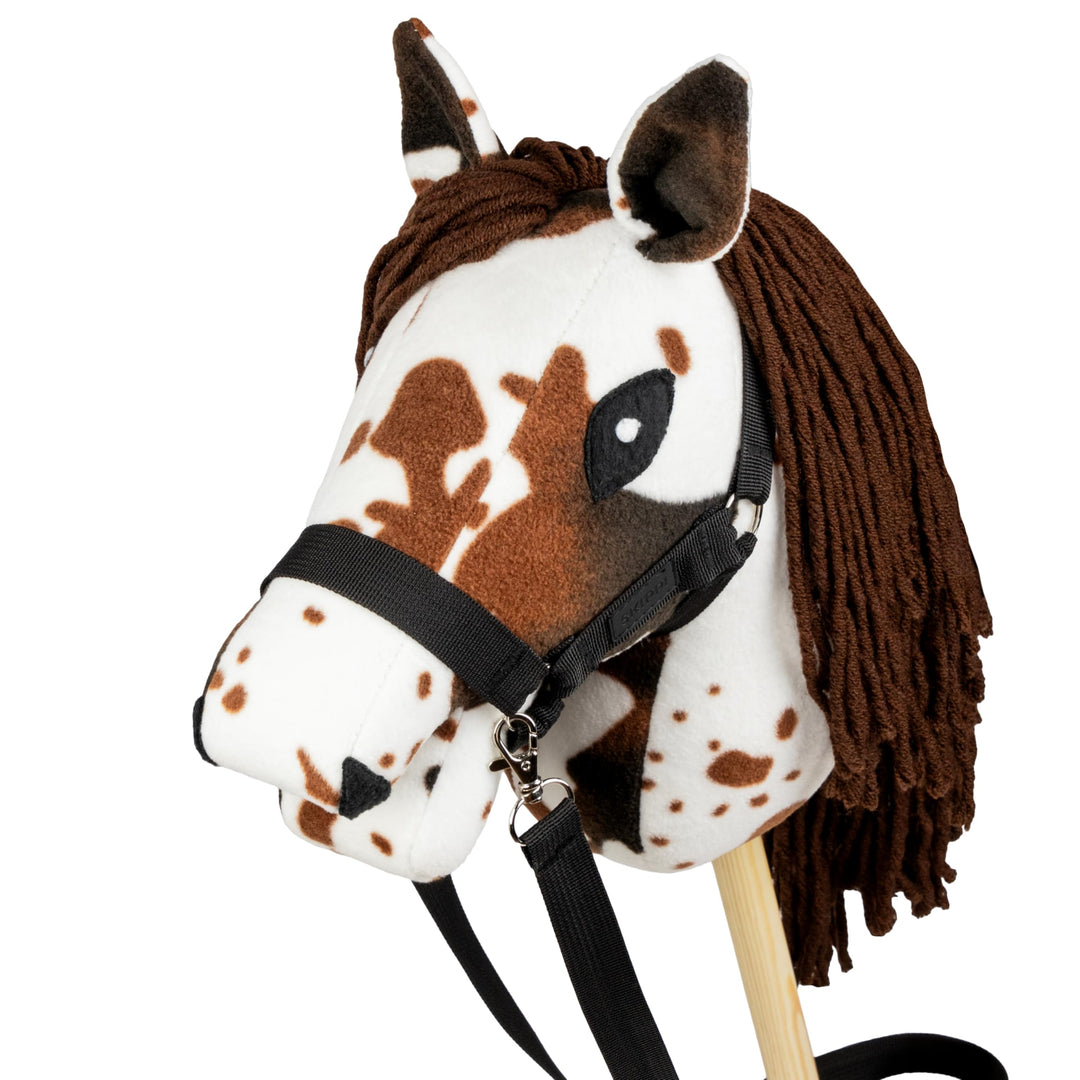 SKIPPI Hobby Horse Braunschecke, Schecke Steckenpferd A5, Halfter und Zügeln im Set, Hobby Horsing P