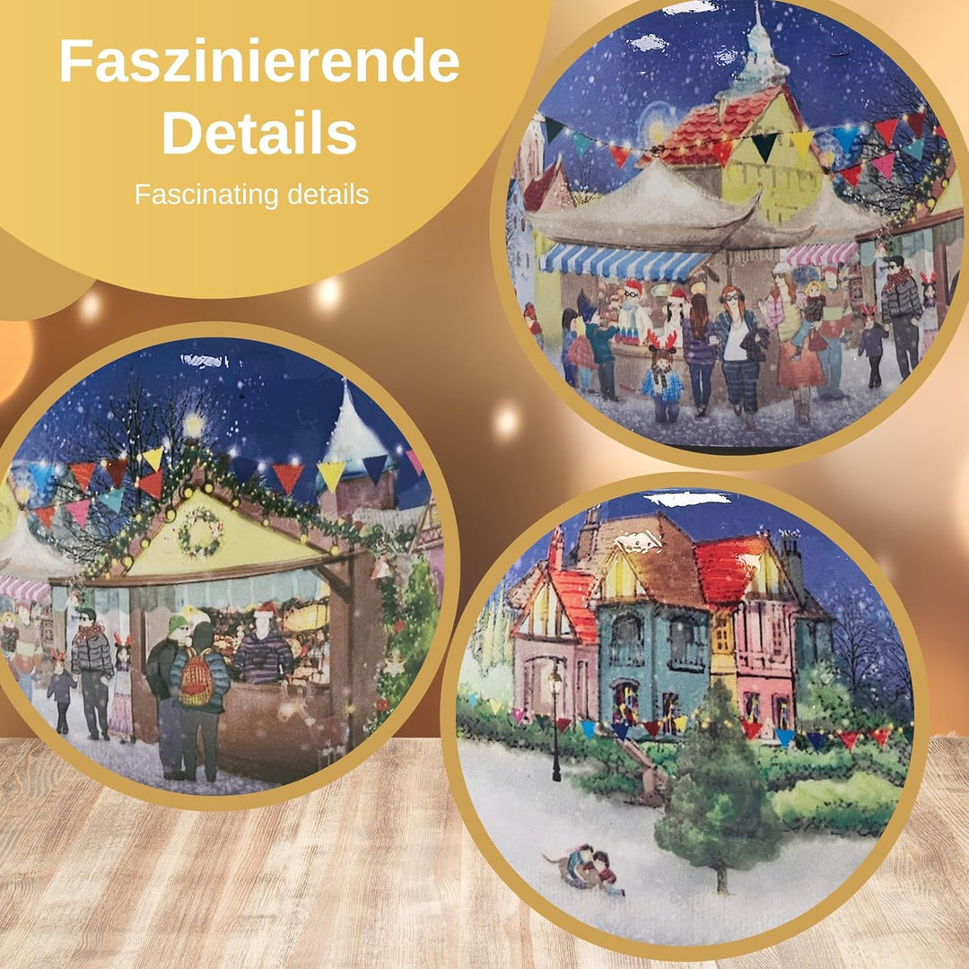 Schneekugel Weihnachten Spieluhr | Mega Schneekugel Nostalgischer Weihnachtsmarkt | mit Musik Winter