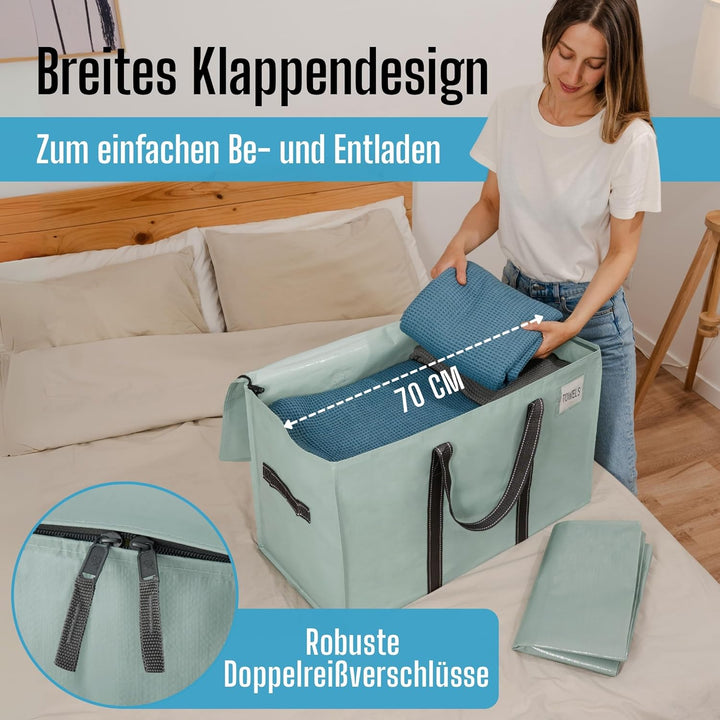 VENO 102 Liter Grosse Aufbewahrungstasche, Aufbewahrungsbox mit Deckel, Starke Griffe Umzugstaschen