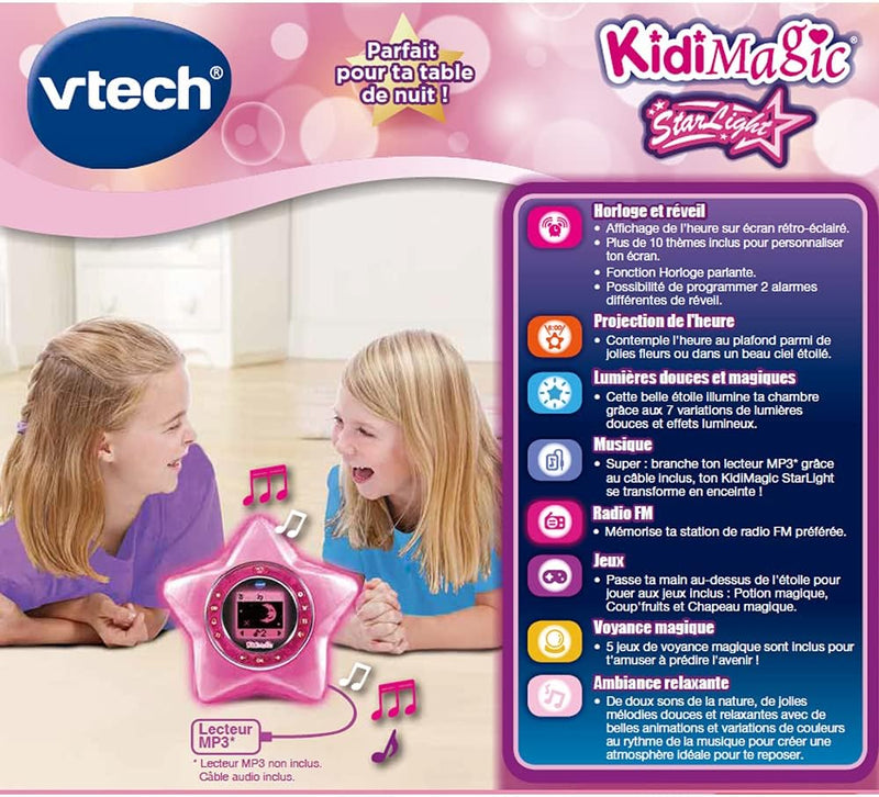 VTech - KidiMagic StarLight Rose — Interaktiver Kinderwecker, Radiowecker mit Lautsprecher und animi