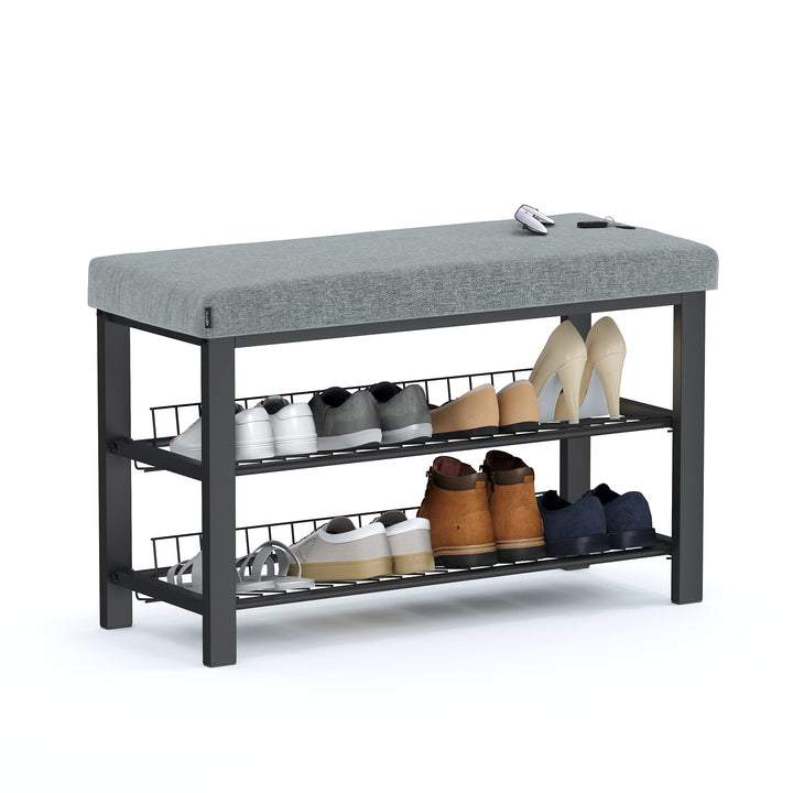 stabiles Schuhregal mit Sitzbank platzsparende Schuhbank 2 Gitterablagen 81x50x32 cm, formschöner Sc
