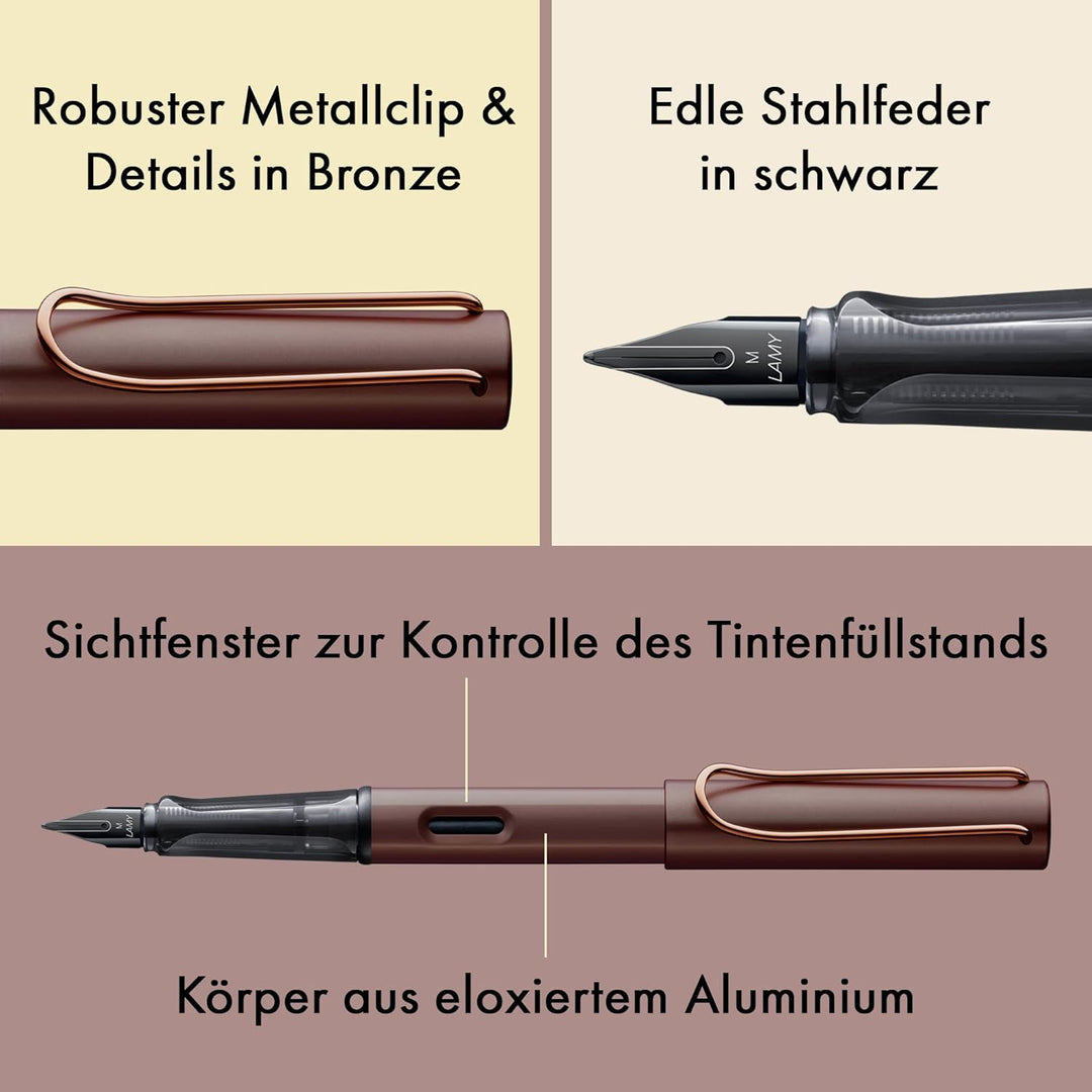 LAMY Lx Füllhalter 090 – Füller aus Aluminium eloxiert in der Farbe Marron (kastanienbraun) mit tran