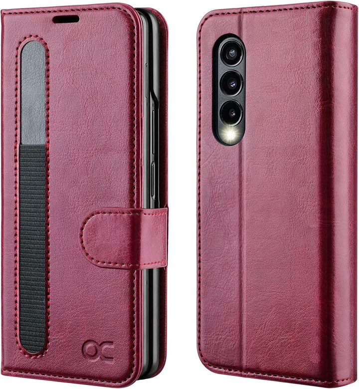 OCASE Hülle Samsung Galaxy Z Fold 3 5G Handyhülle mit S Pen Halter [Premium PU Leder] [Kartenfach] C