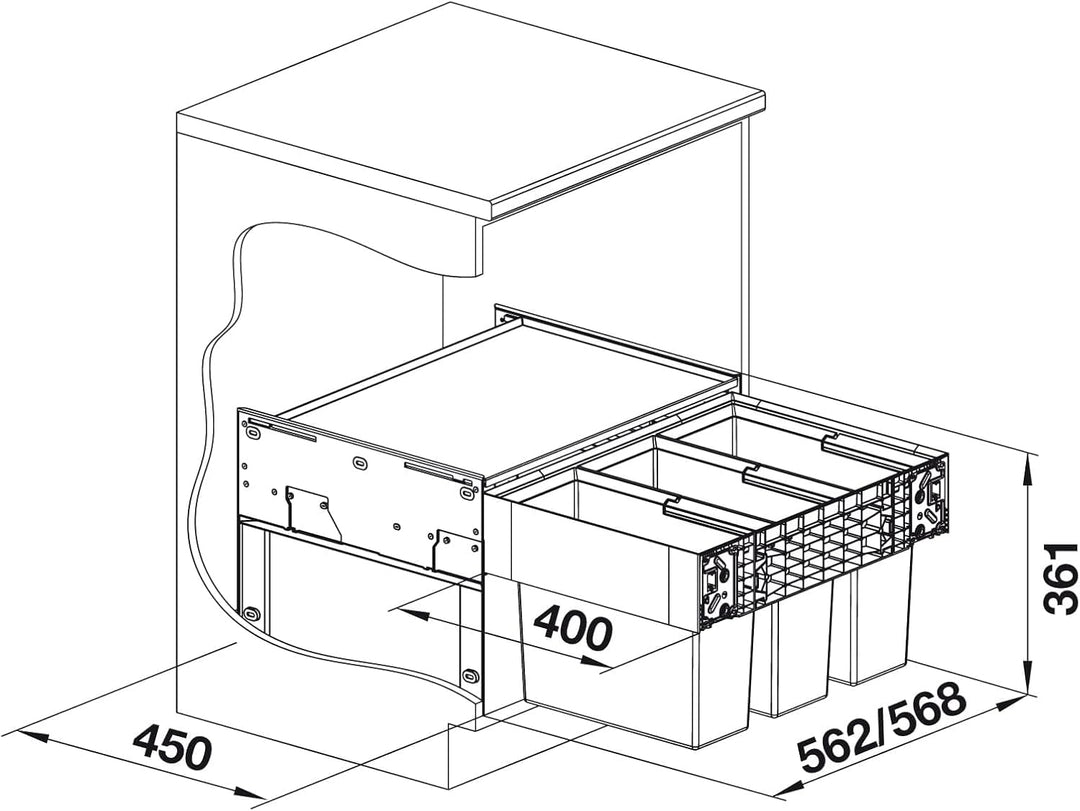 BLANCO SELECT II 60/3 60 cm Unterschrank - Ohne Organisationsschublade 3 Eimer Version