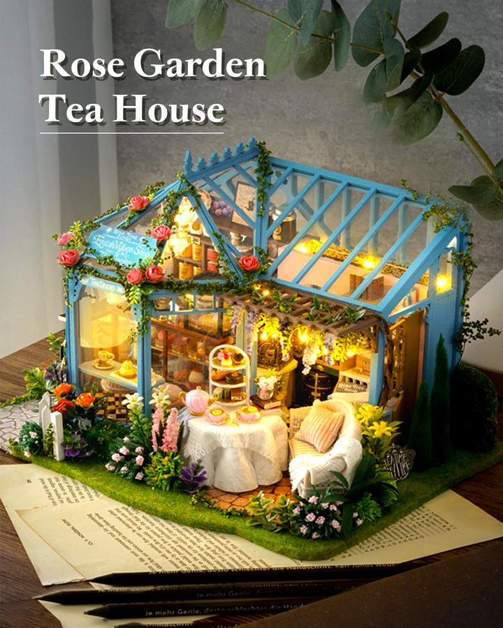 DIY Miniatur Haus Bausatz für Erwachsene,Puppenhaus Gewächshaus mit LED Licht,3D Puzzle Buchstütze a