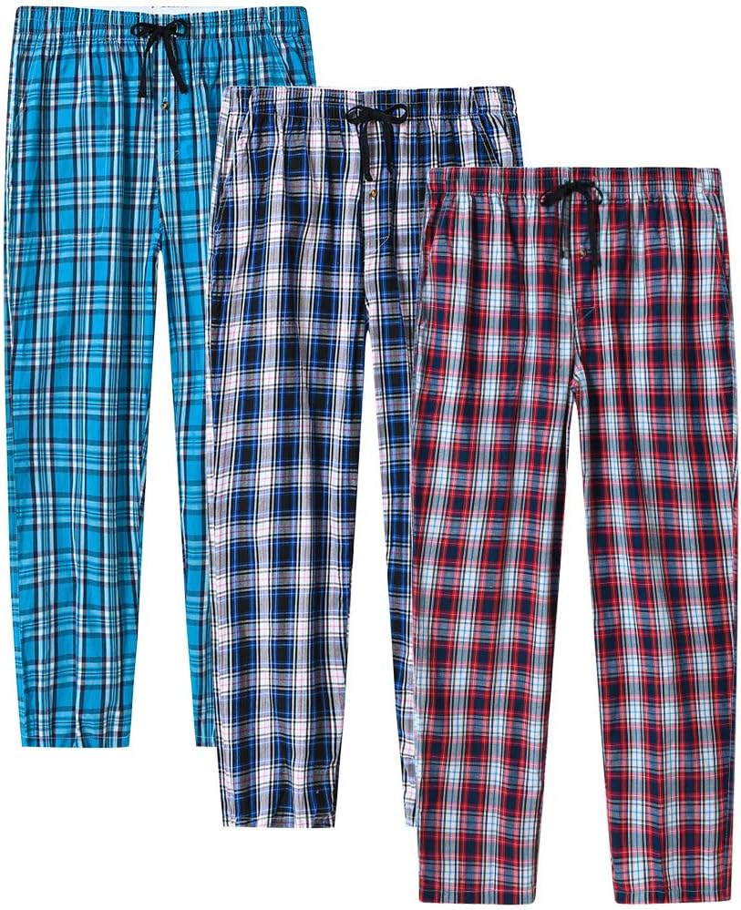 MoFiz Herren Schlafanzughose Baumwolle und Polyester Pyjamahose Lange Karierte Freizeithose Loungeho